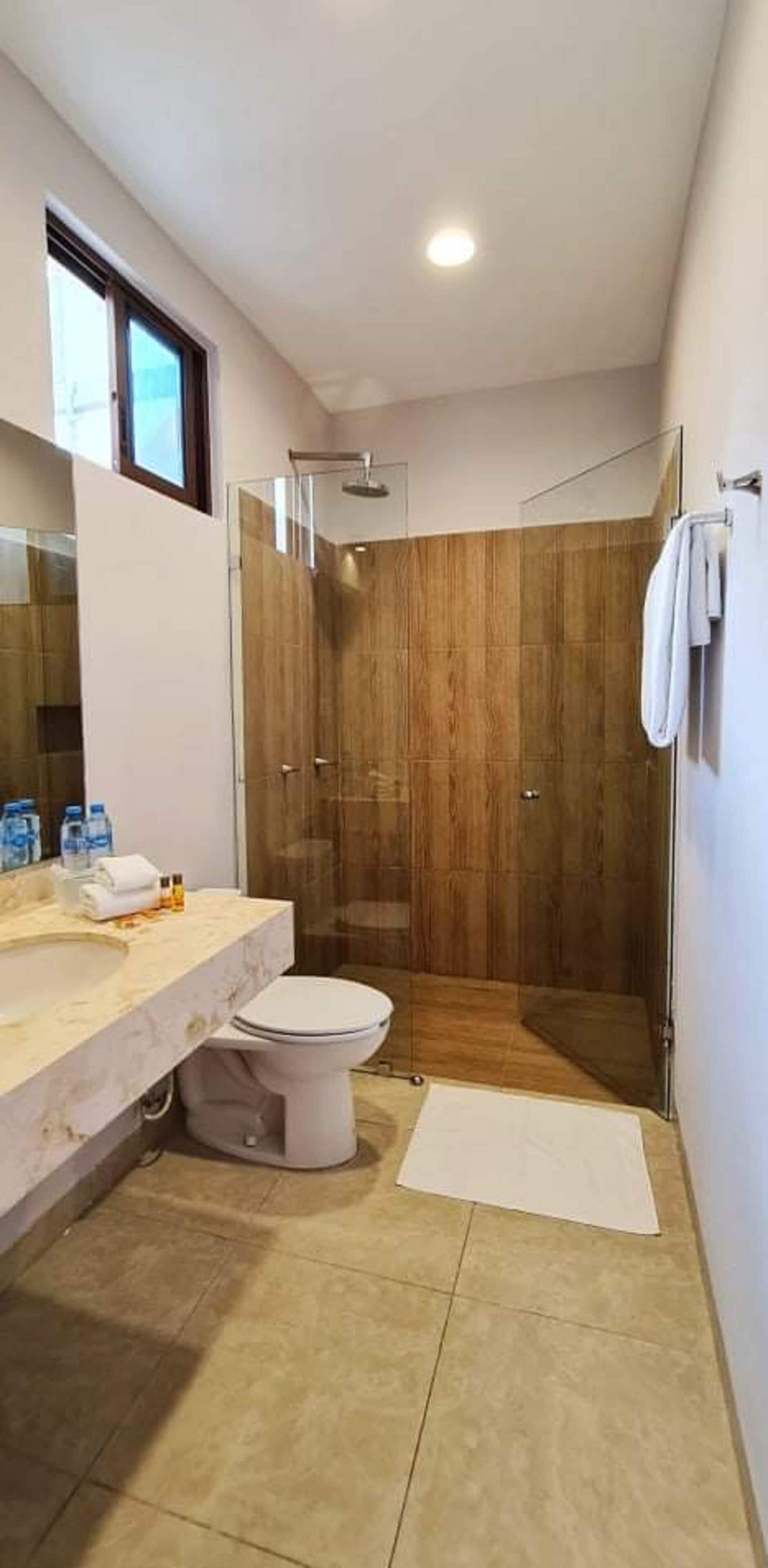 luxury suite, private pool | bathroom | shower, rainfall showerhead, towels, soap