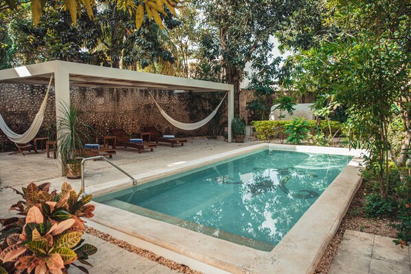 Outdoor pool, pool loungers