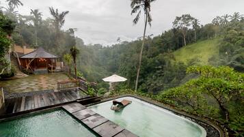 Outdoor pool, pool loungers