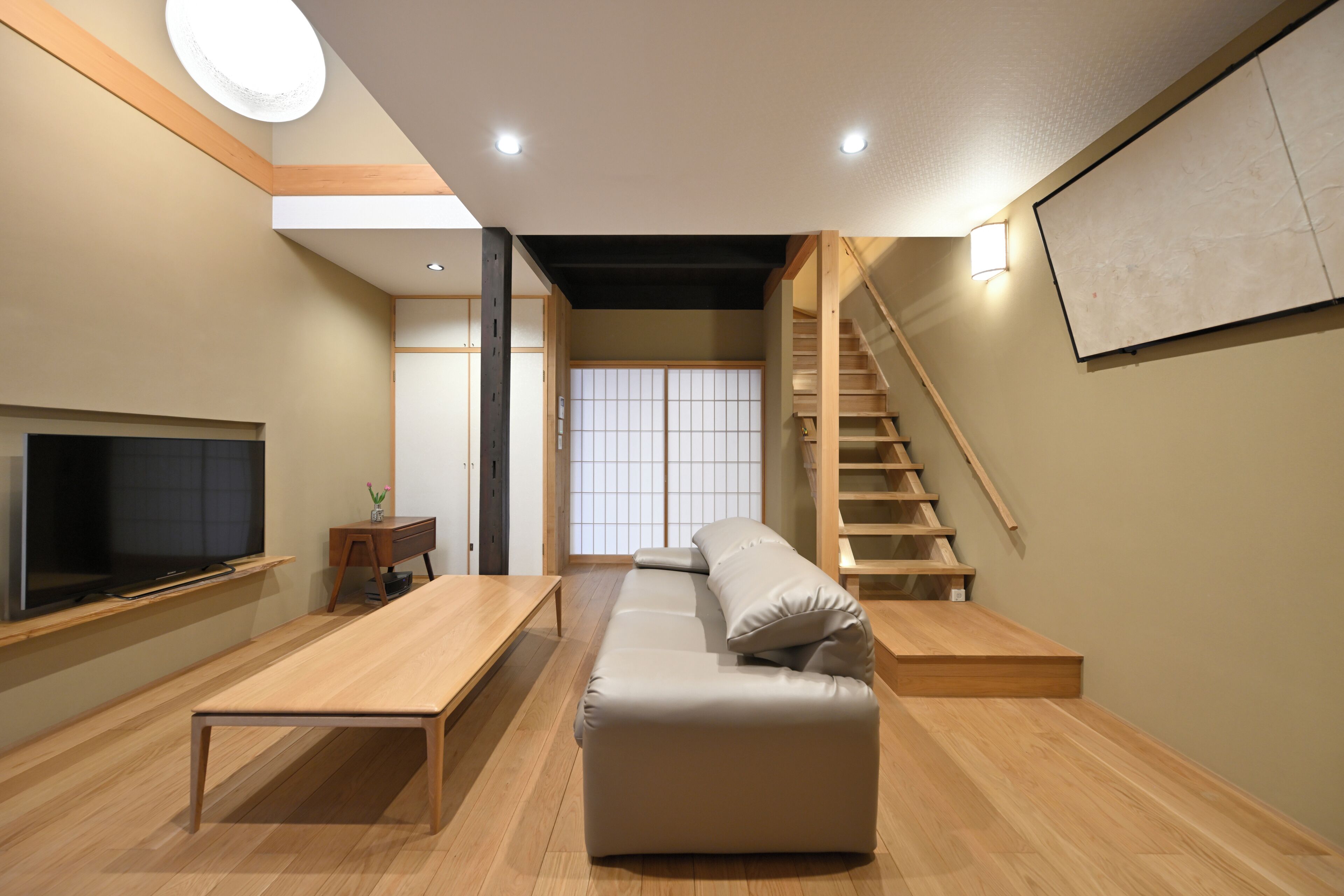 Kyoto Machiya Entire House | Living area | 49-inch LCD TV with digital channels, TV