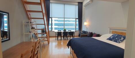 Blackout curtains, free WiFi, bed sheets