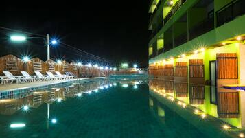 Outdoor pool, sun loungers