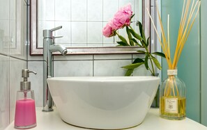 Shower, free toiletries, hair dryer, towels