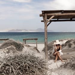 On the beach, white sand