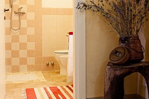 Shower, free toiletries, hair dryer, bidet