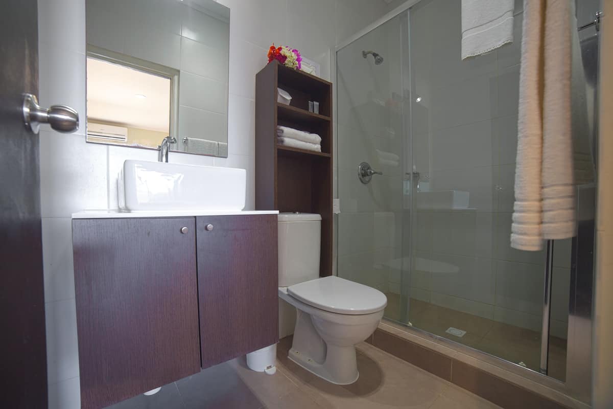 deluxe room, 1 king bed, balcony | bathroom | shower, free toiletries, hair dryer, towels