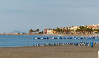 Beach nearby, sun loungers, beach umbrellas