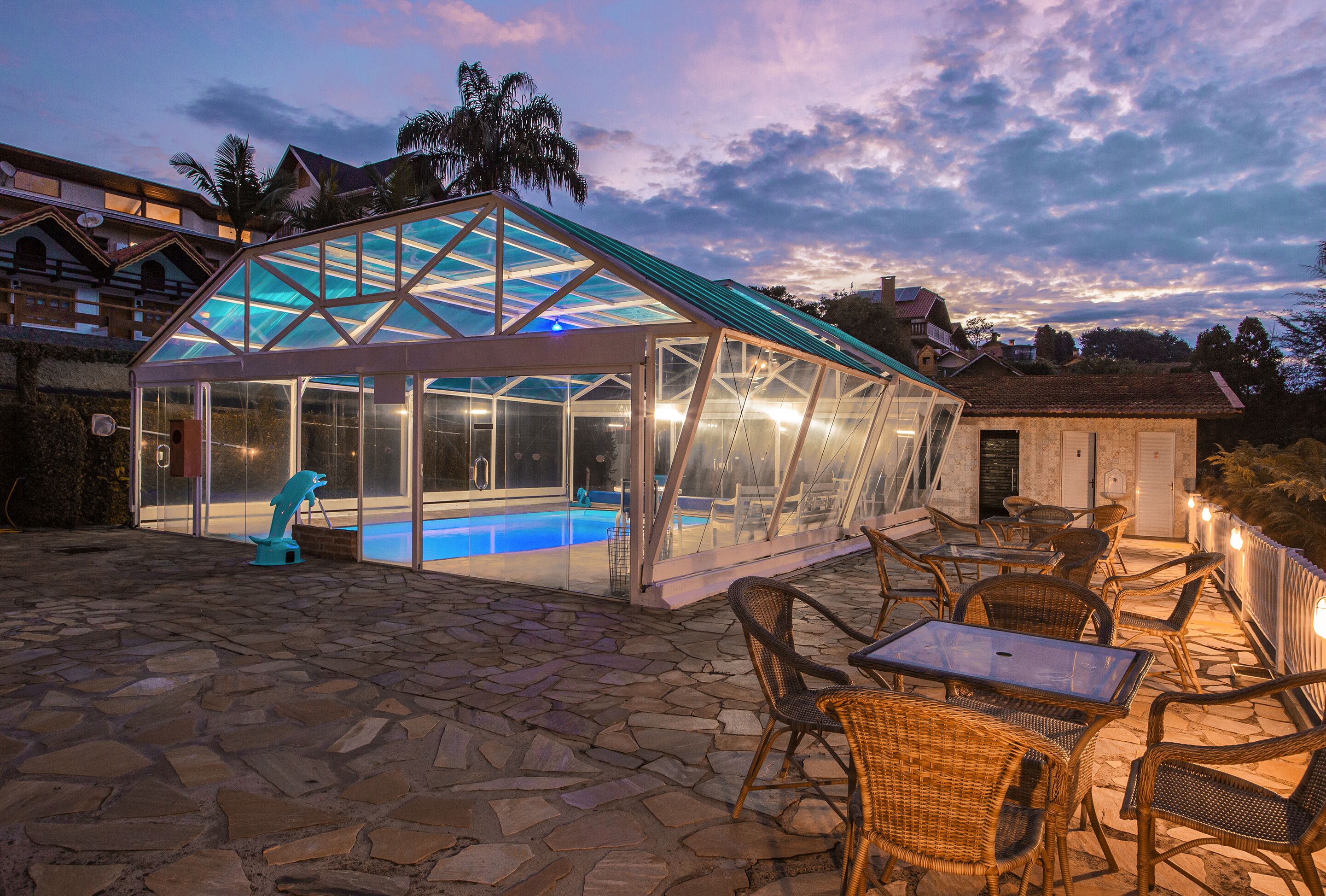 indoor pool, open 9:00 am to 6:00 pm, pool umbrellas, pool loungers