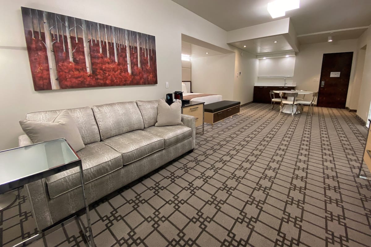 Junior Suite, 1 King Bed | Living area | 49-inch flat-screen TV with digital channels, TV, iPod dock