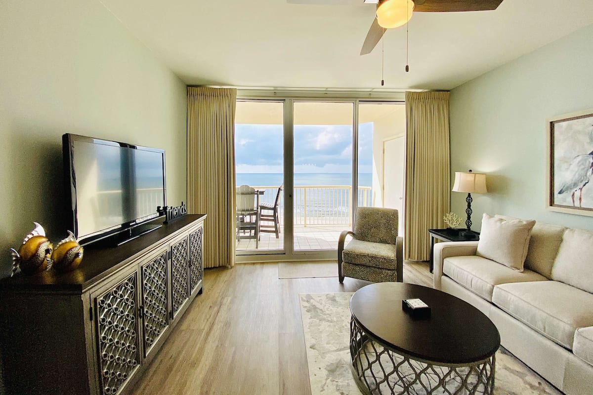Condo, 3 Bedrooms, Balcony, Beachfront (1004B) | Living area | Flat-screen TV, DVD player, foosball