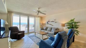 Condo, 2 Bedrooms, Balcony, Beachfront | Living area | TV, DVD player