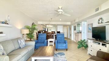 Condo, 2 Bedrooms, Balcony, Beachfront | Living area | TV, DVD player