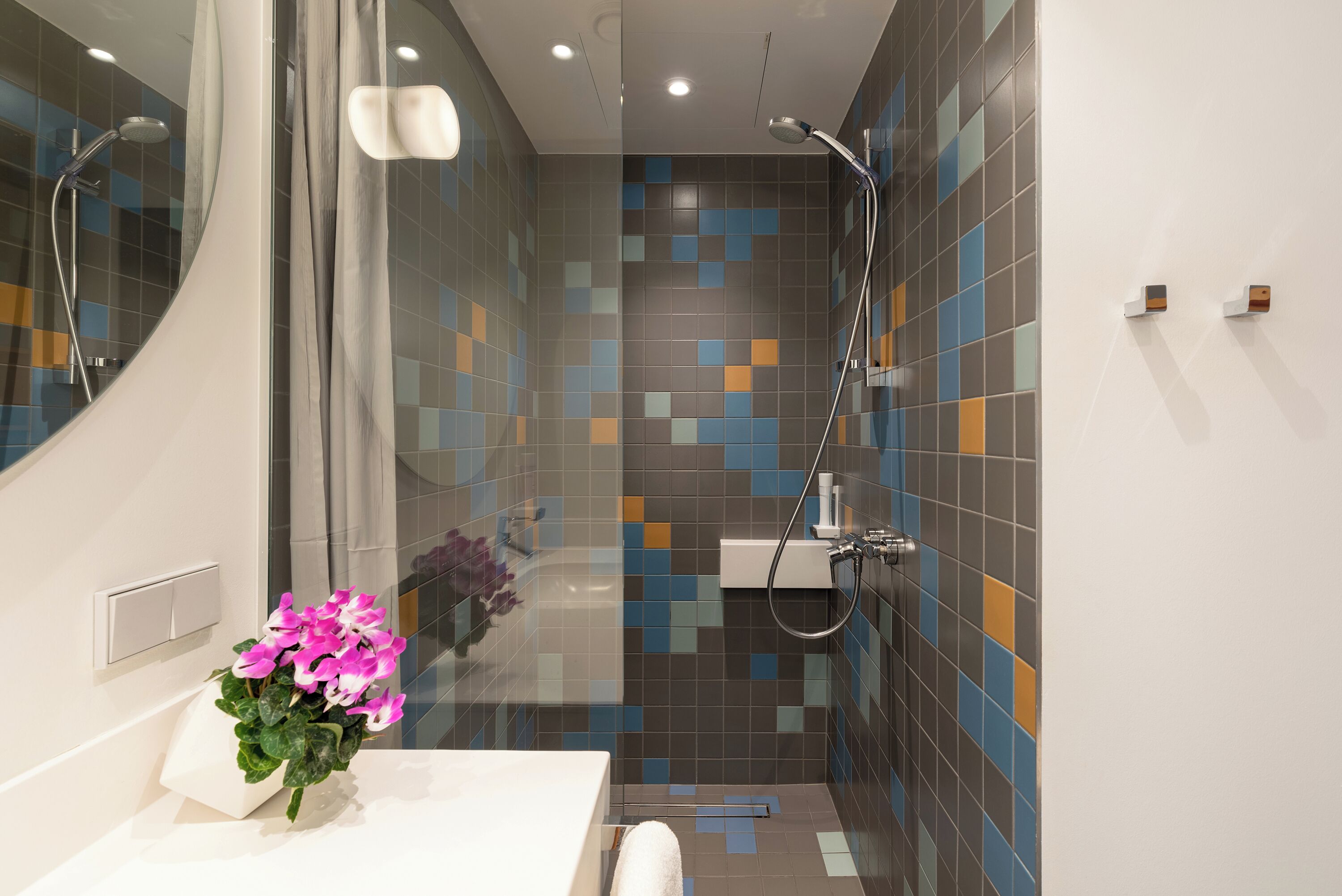 standard twin room | bathroom | eco-friendly toiletries, hair dryer, towels, soap