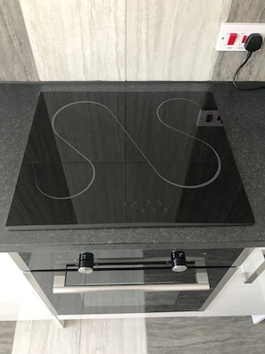 Apartment No13 | Cocina privada | Frigorífico, microondas, horno y placa de cocina