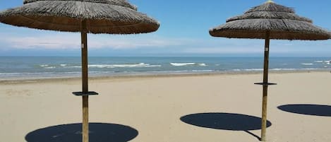 Beach nearby, sun loungers, beach umbrellas