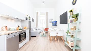 Fridge, microwave, stovetop, espresso maker