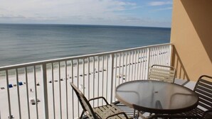 A balcony with a view of the beach and ocean. - Seawind 1008 by ALBVR (Gulf Shores)