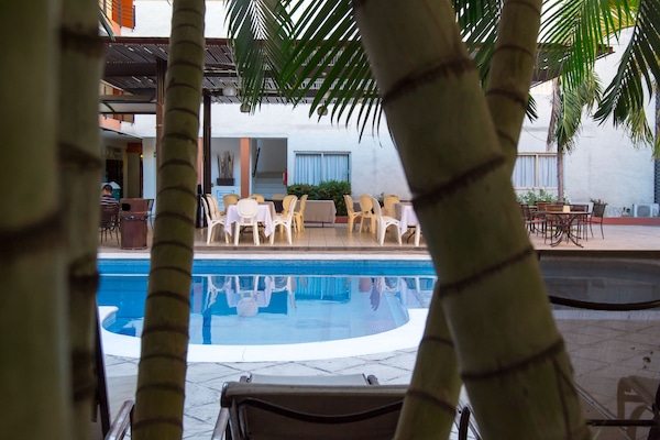 Outdoor pool, sun loungers