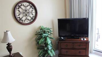 Condo, 2 Bedrooms, Balcony, Beachfront | Living area | Flat-screen TV, DVD player