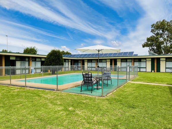 Outdoor pool, pool umbrellas