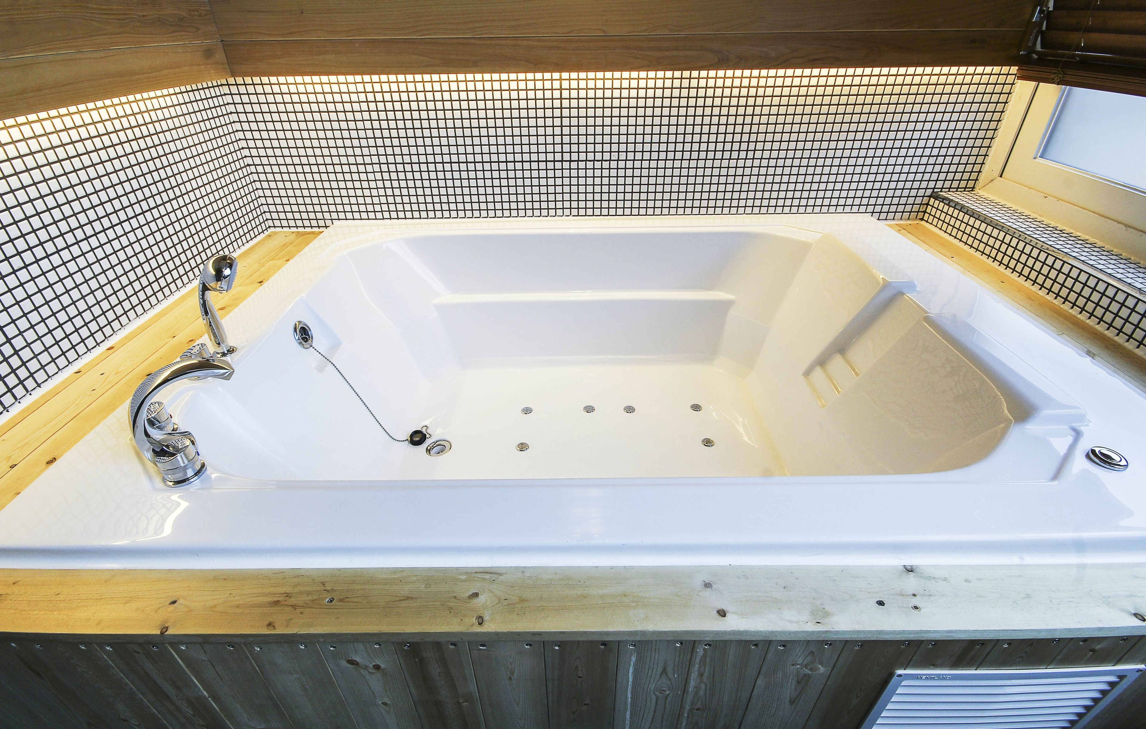 terrace | bathroom | separate bathtub and shower, jetted bath, rainfall showerhead