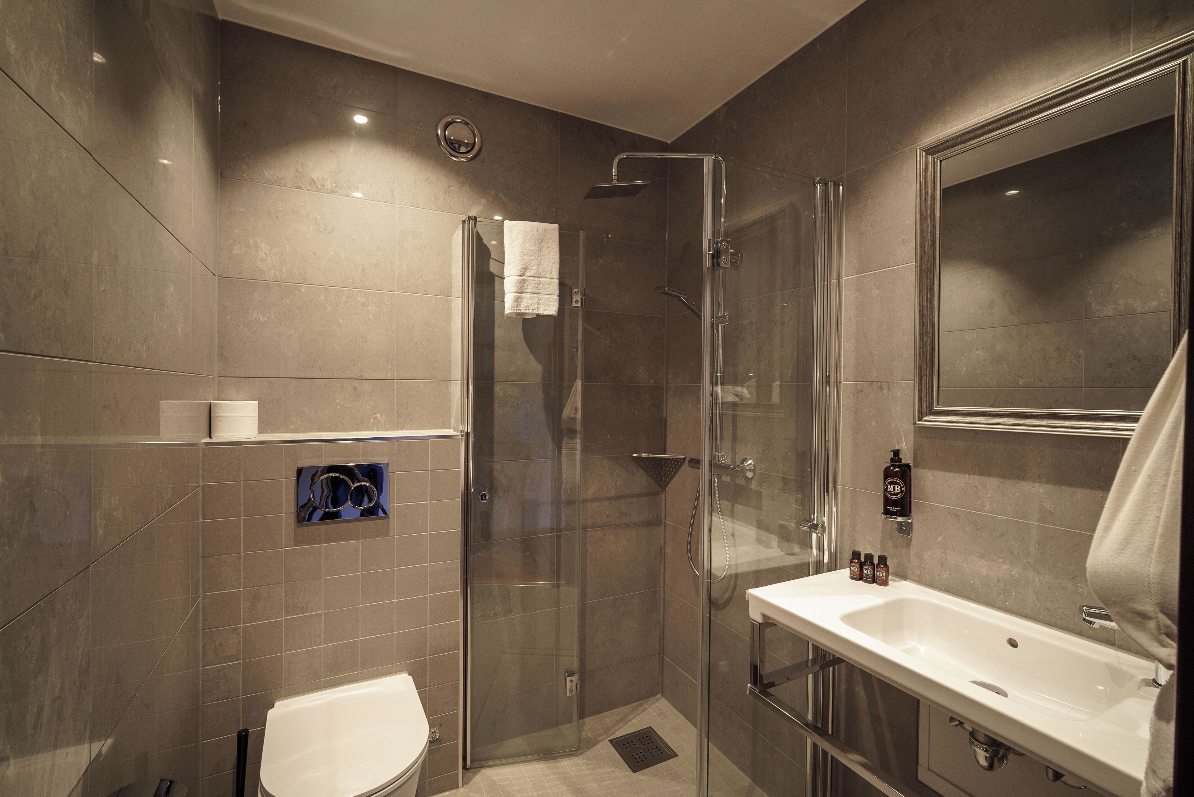 free toiletries, hair dryer, towels