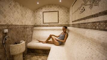 Sauna, hot tub, steam room, massage/treatment rooms