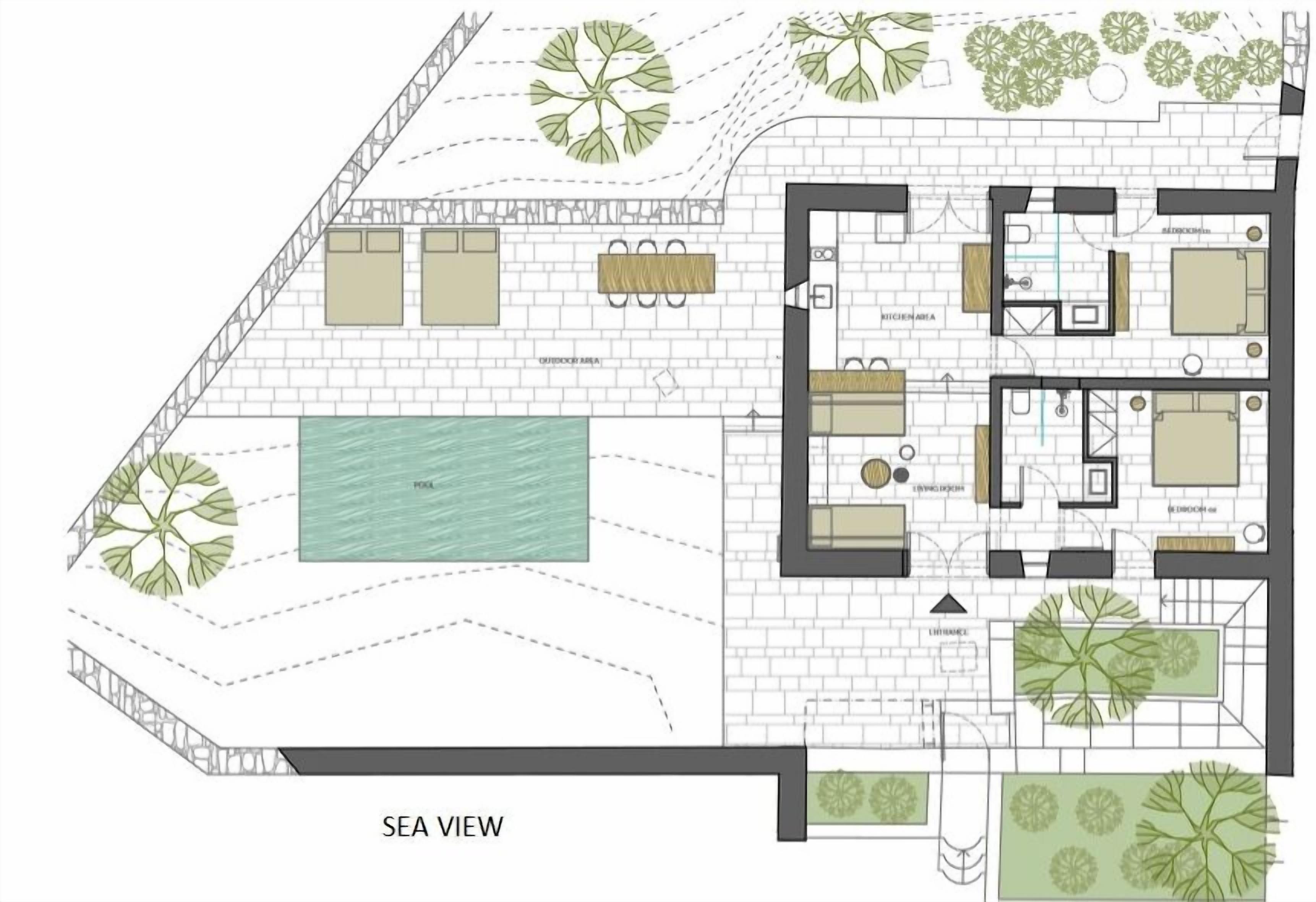 deluxe villa, 2 bedrooms (coastal dreambox, 4 pm check-in) | floor plan