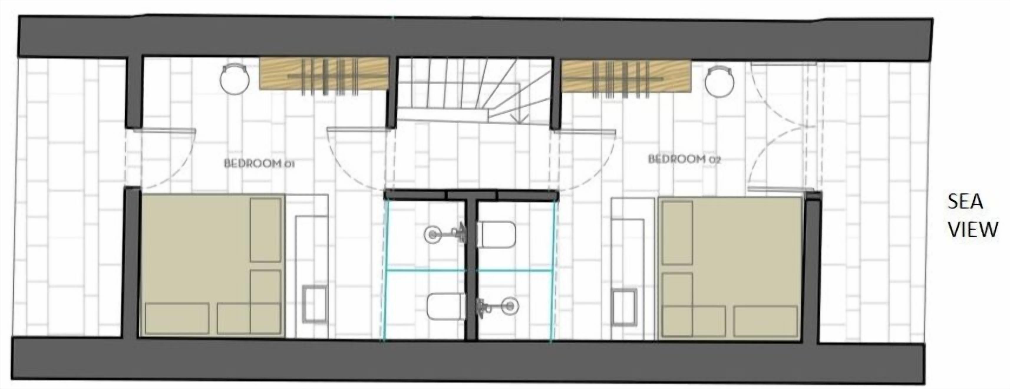 two-bedroom maisonette with private sharing pool (coastal dreambox, 4 pm check-in) | floor plan