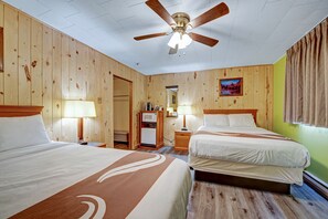Desk, laptop workspace, free WiFi, bed sheets