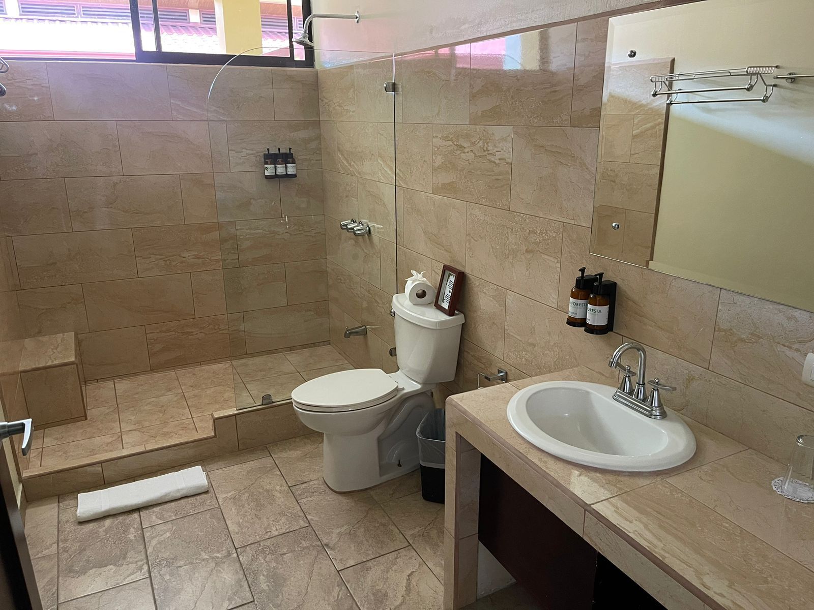 master suite | bathroom | shower, rainfall showerhead, free toiletries, hair dryer