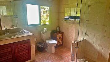 Villa | Bathroom | Shower, rainfall showerhead, free toiletries, hair dryer