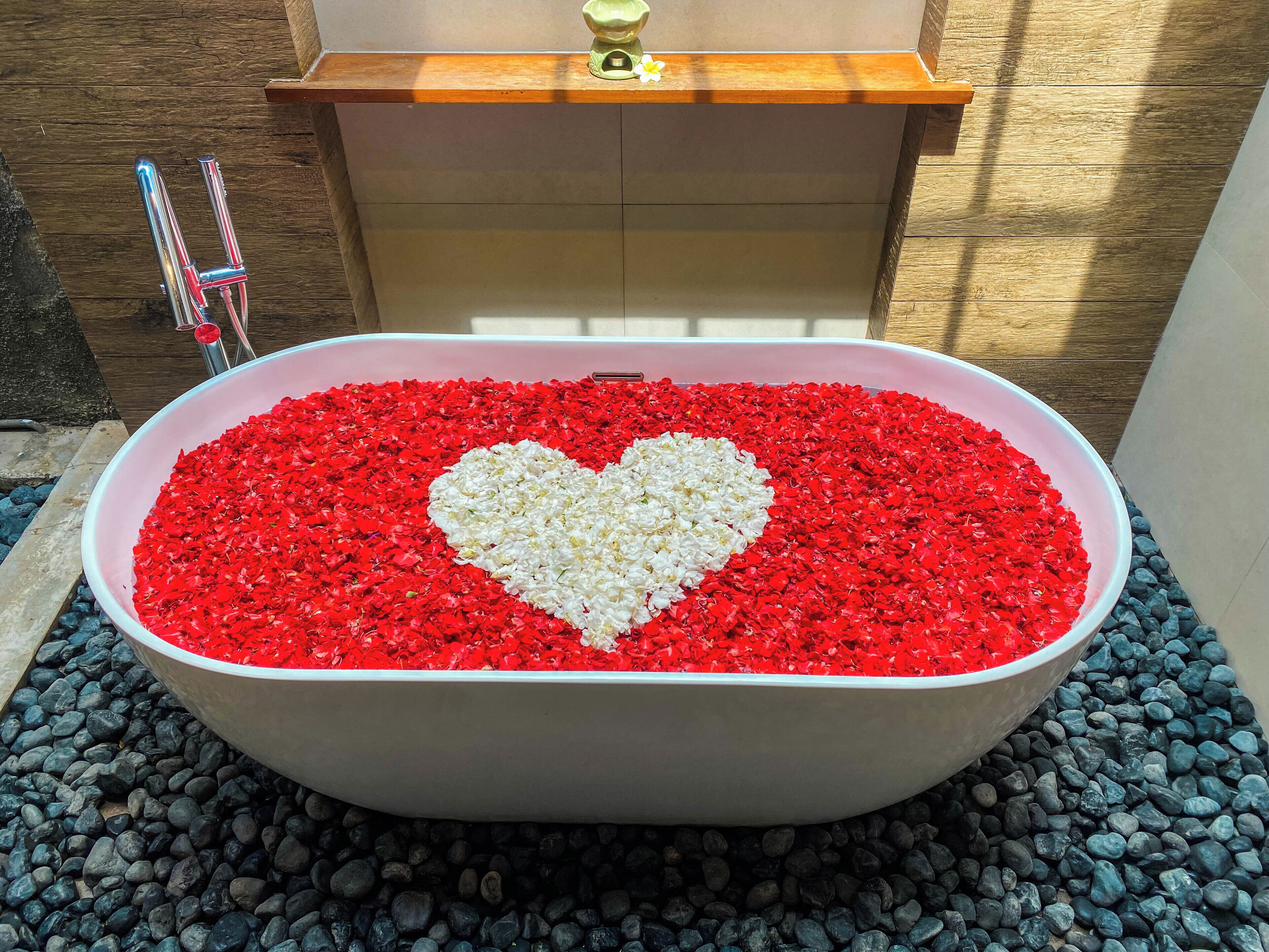 separate bathtub and shower, free toiletries, hair dryer, bathrobes