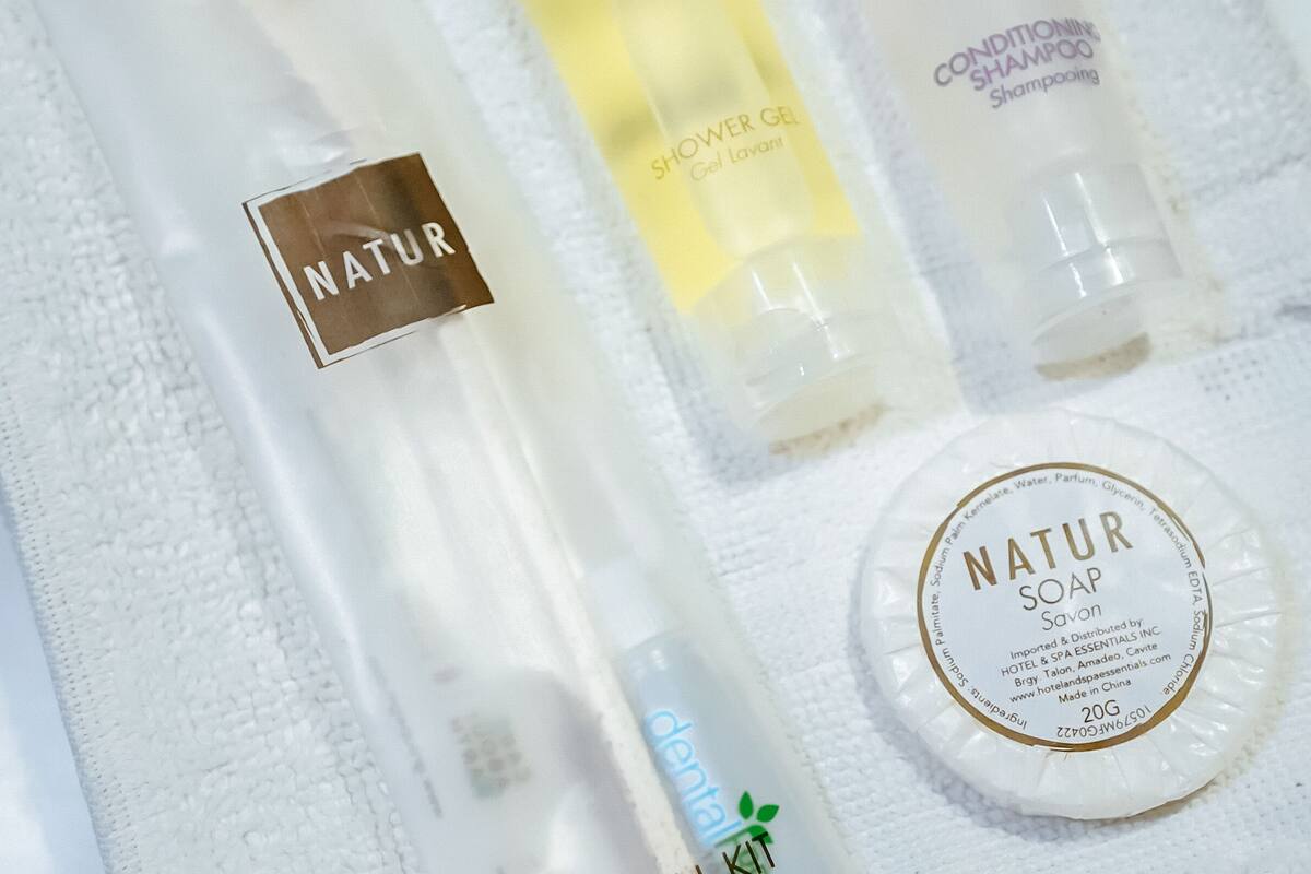 shower, free toiletries, hair dryer, slippers