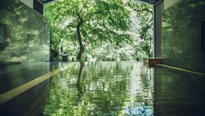 A serene indoor pool with a view of lush green trees through a glass wall. - Hoshino Resorts KAI Hakone (Hakone)