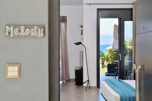 Studio, Sea View, Ground Floor (Melody) | Premium bedding, memory foam beds, minibar, in-room safe - Seacret Apartments (Aigialeia)