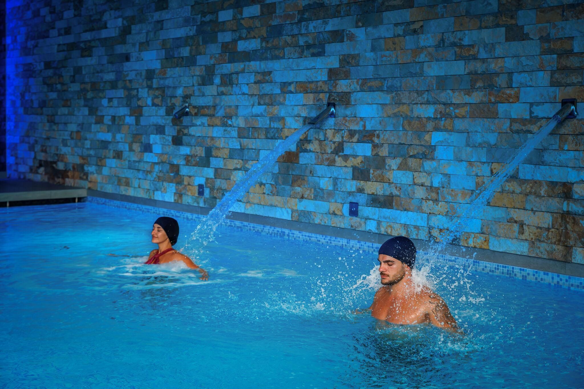Indoor pool, outdoor pool, pool umbrellas, sun loungers