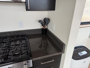 Deluxe Cabin | Private kitchen | Full-size fridge, microwave, stovetop, coffee/tea maker - Erik's Ranch (Livingston)