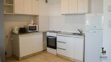 Deluxe Apartment | Private kitchen | Fridge, microwave, stovetop, coffee/tea maker