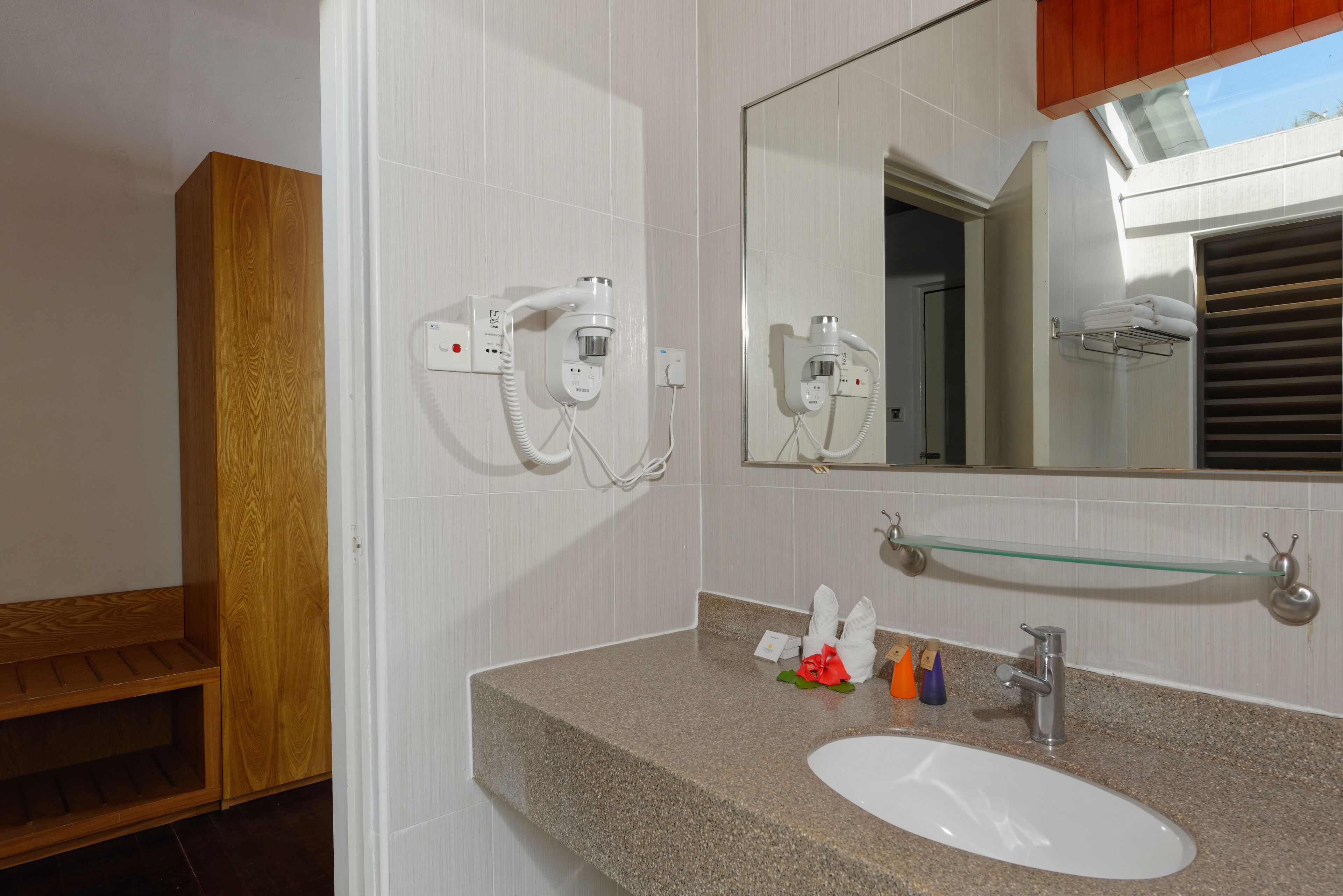 water bungalow | bathroom | shower, rainfall showerhead, free toiletries, hair dryer