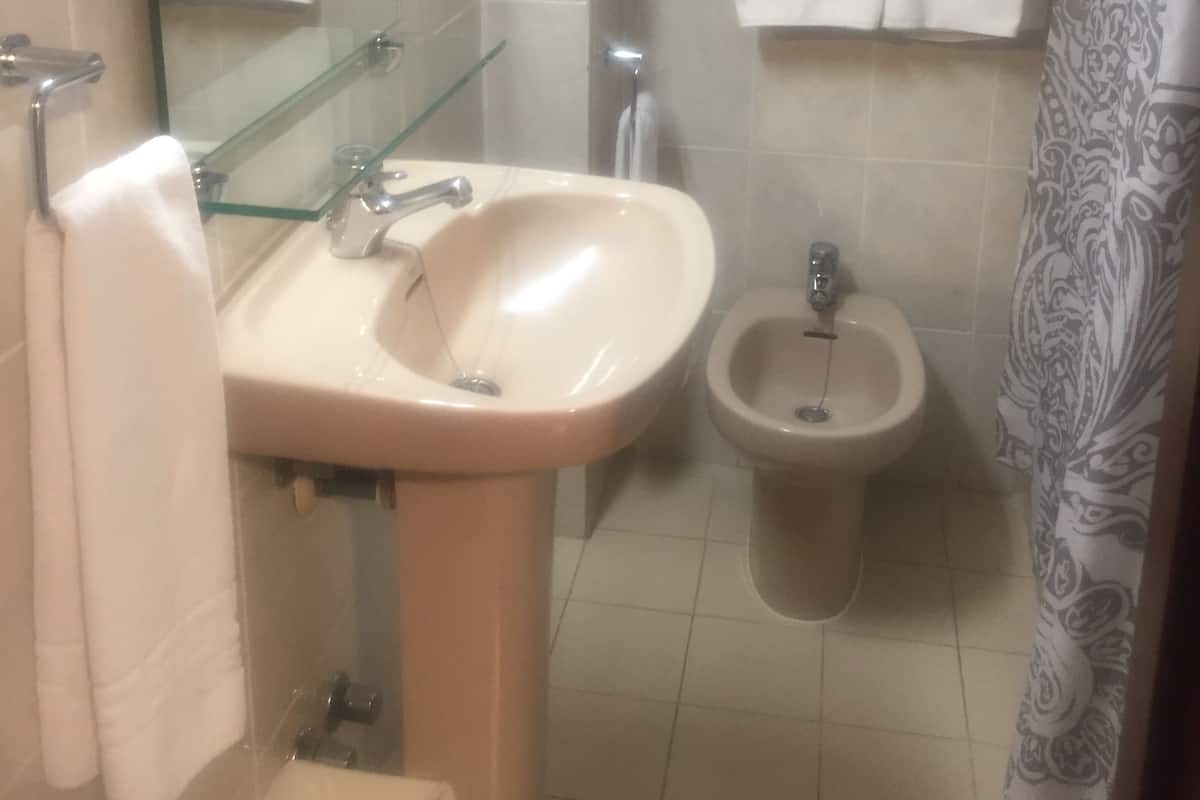 Bañera, artículos de tocador gratuitos, secador de pelo, toallas