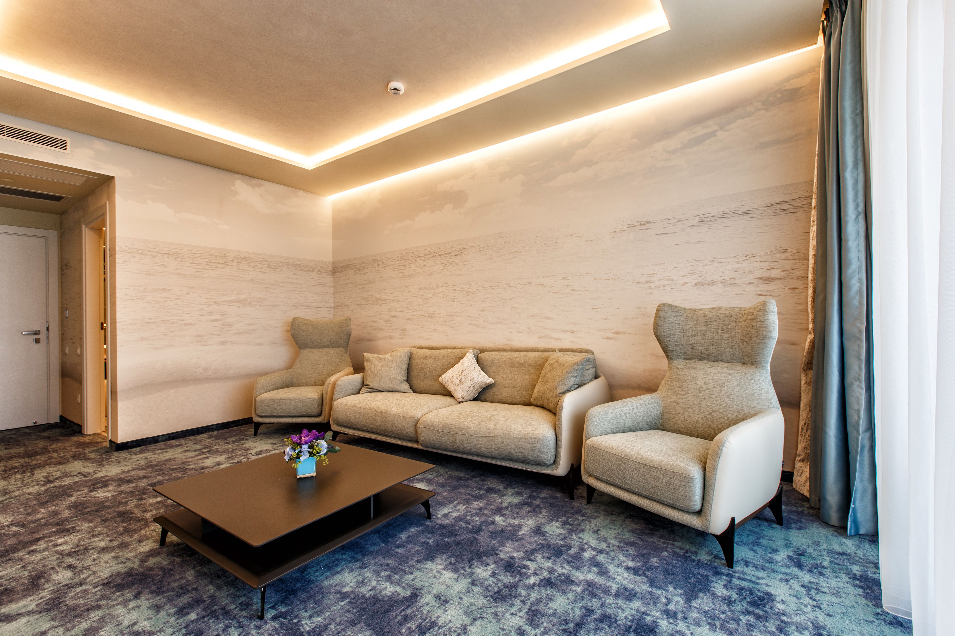 senior suite, terrace, sea view | living area | lcd tv