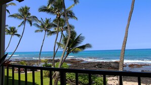 A view of a beach with palm trees and rocky shoreline. - Kona Bali Kai 223 - Oceanfront 2 Bedroom Condo by RedAwning (Kailua-Kona)