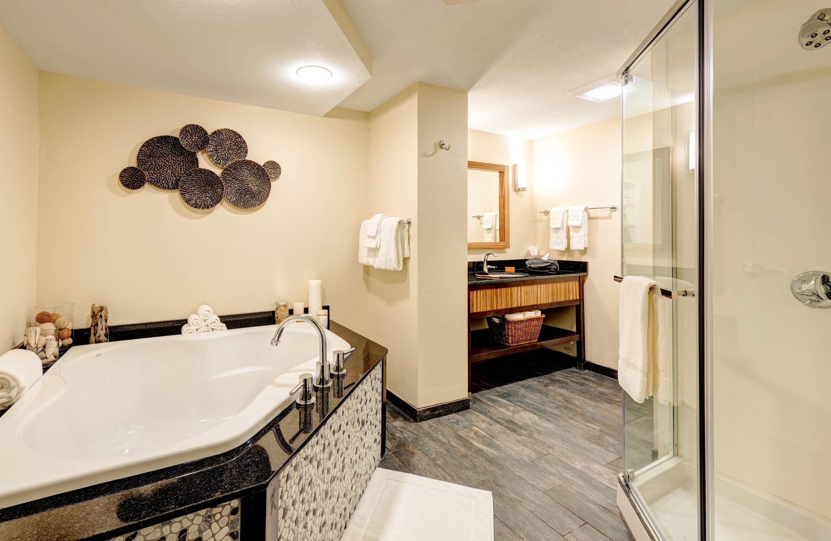 suite, 1 king bed with sofa bed, non smoking | premium bedding, desk, blackout curtains, iron/ironing board