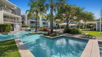 2 outdoor pools, open 8:30 AM to 9:00 PM, pool loungers