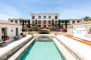 Indoor pool, outdoor pool, pool umbrellas, sun loungers
