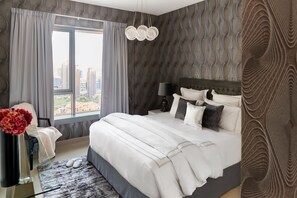 Appartement exécutif, 1 chambre, vue sur la ville | Literie de qualité, coffre-fort, décor unique, ameublement unique