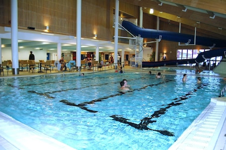 3 indoor pools, seasonal outdoor pool, pool umbrellas, sun loungers