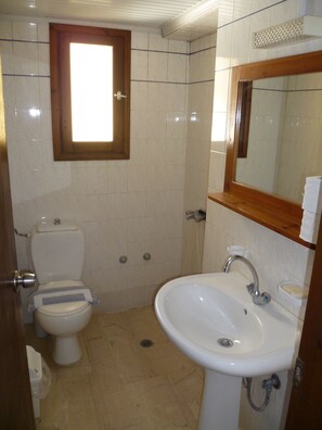 Departamento, 1 habitación | Baño | Regadera, secadora de cabello, toallas, jabón 