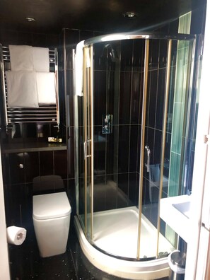 Jetted bath, free toiletries, hair dryer, towels